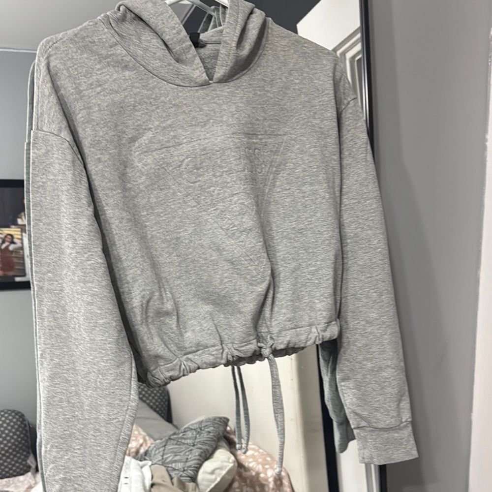 Guess Light Gray Drawstring Hoodie Sweater - Picture 1 of 3